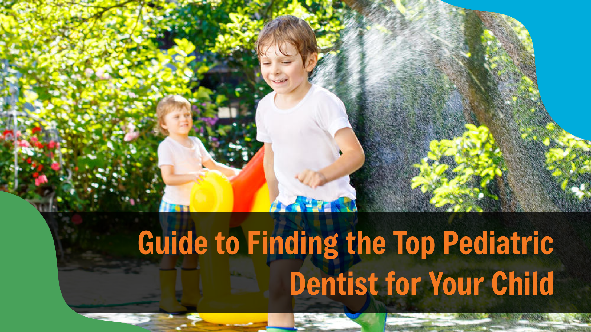 Guide to Finding the Top Pediatric Dentist for Your Child Two young children playing outdoors near a tree, with text reading “Guide to Finding the Top Pediatric Dentist for Your Child,” representing pediatric dental care in Indianapolis.